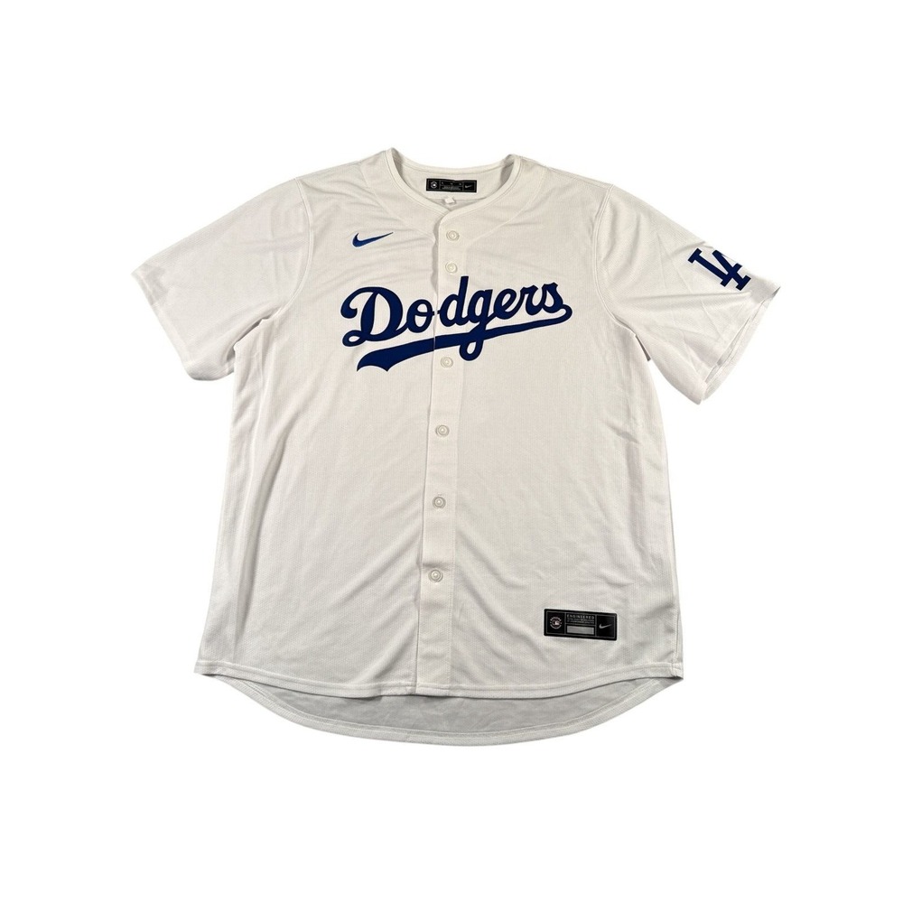 Nike LA Dodgers Jersey Mens Large‎ White Button Up Swoosh 8 Pamela MLB Crewneck